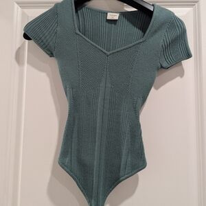 Abercrombie & Fitch Ribbed Knit Bodysuit in Teal